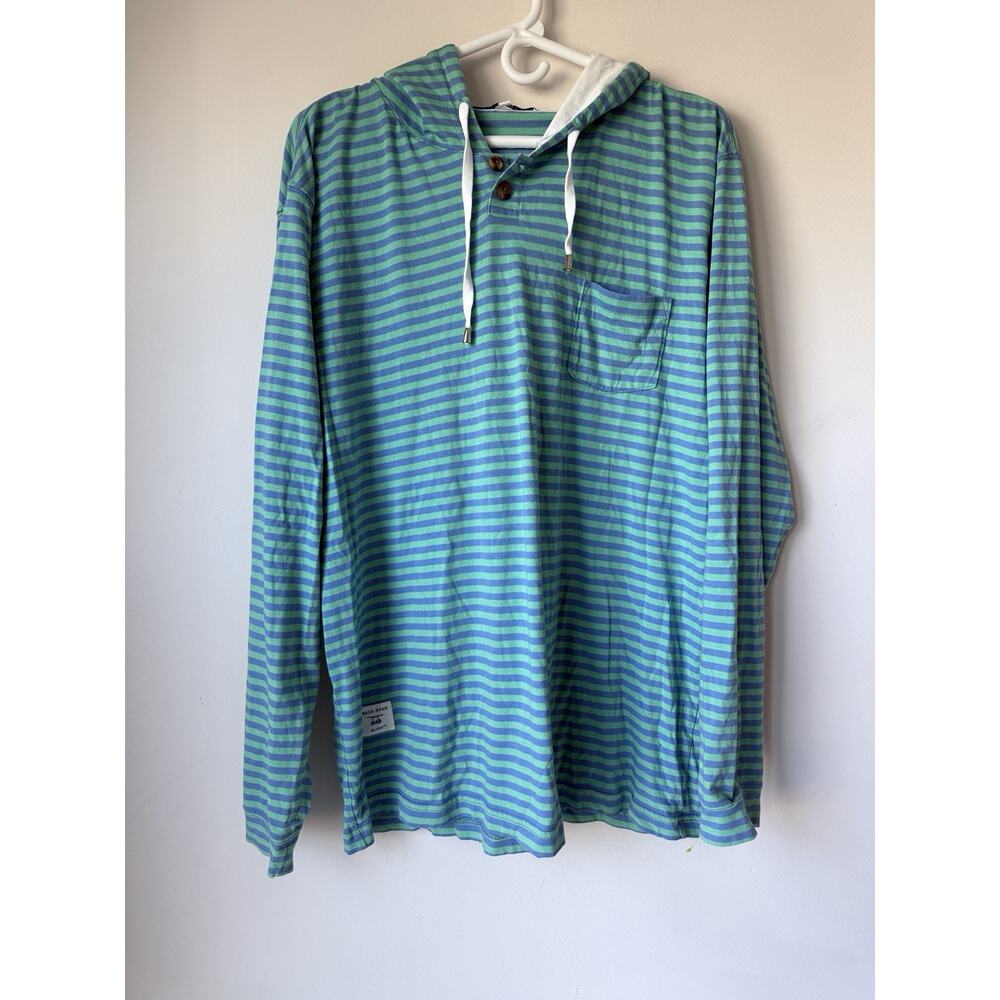 Bald Head Blues Mens Large Blue Stripe 1/4 Button Long Sleeve Pullover Hoodie
